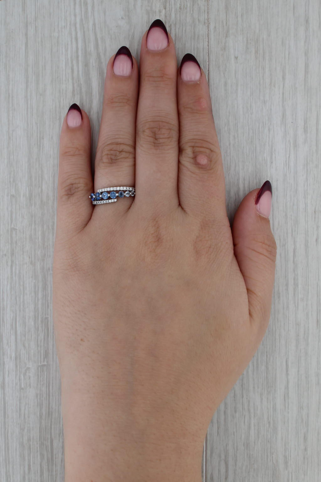 Le Vian Blue Sapphire Diamond Bypass Ring 14k White Gold Size 7