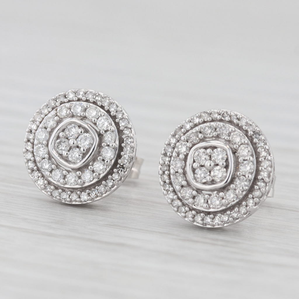 Light Gray 0.50ctw Diamond Halo Stud Earrings 10k White Gold