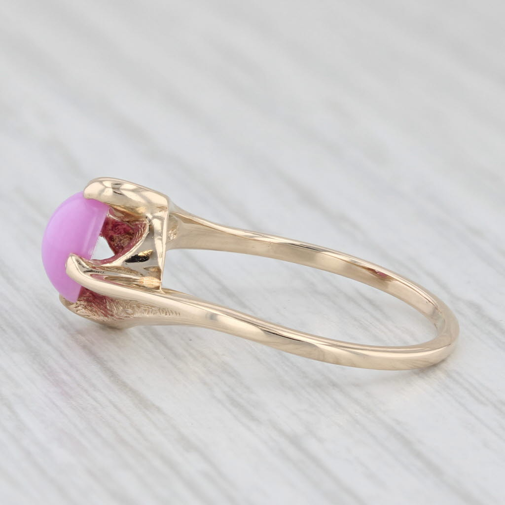 Light Gray Lab Created Star Ruby Cabochon Solitaire Bypass Ring 14K Yellow Gold Ring Size 6