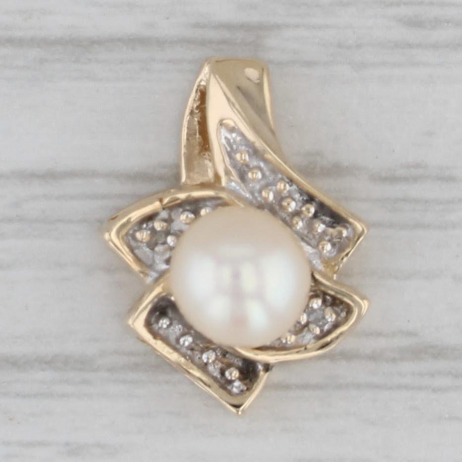 Gray Cultured Pearl Diamond Pendant 10k Yellow Gold Small Drop