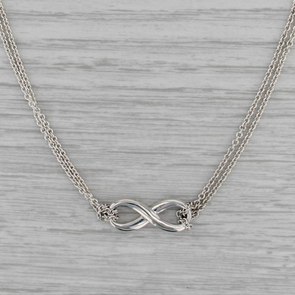 Tiffany & Co Infininity Knot 2-Chain Necklace w/ Box Pouch Bag Sterling Silver
