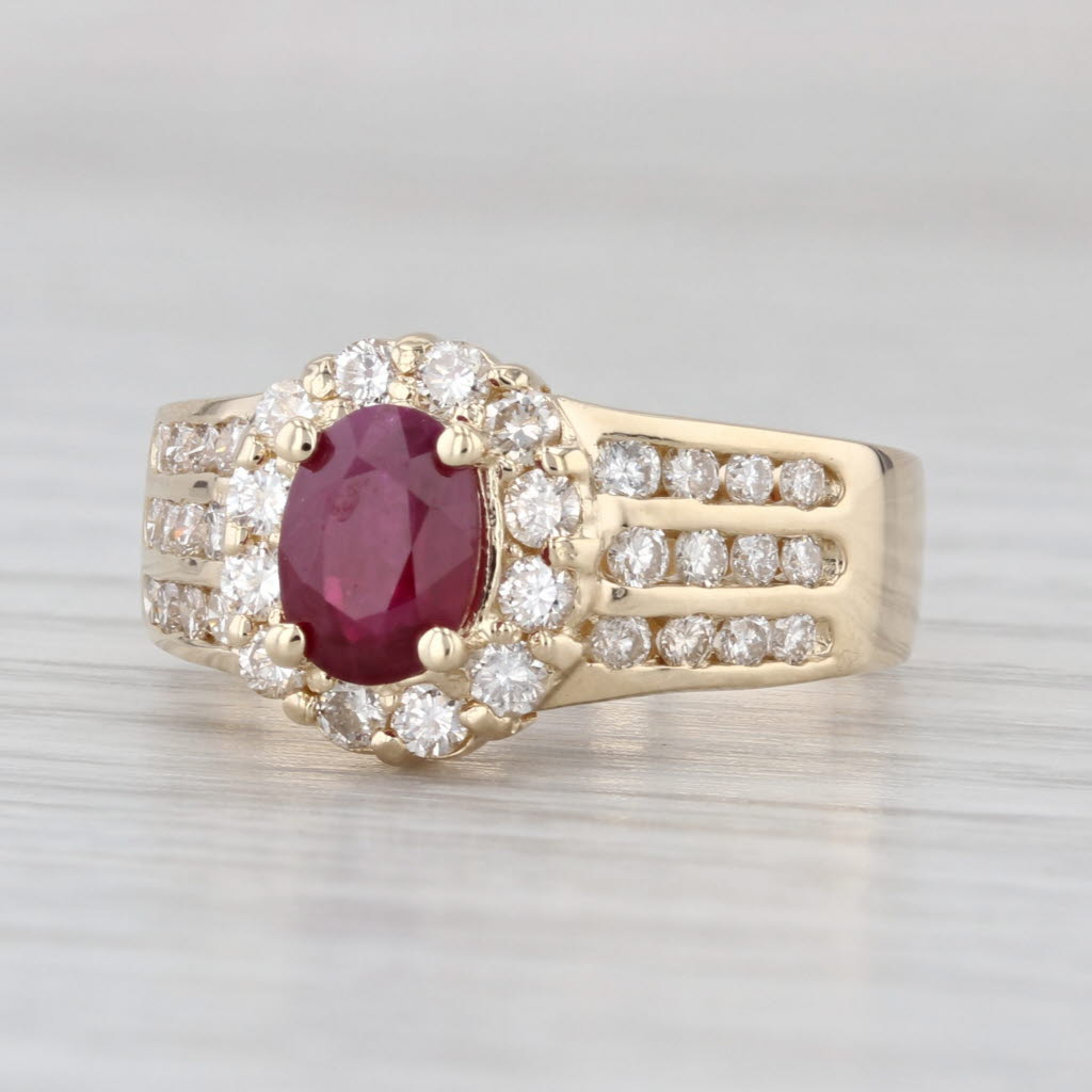 1.77ctw Ruby Diamond Halo Ring 14k Yellow Gold Size 7.25