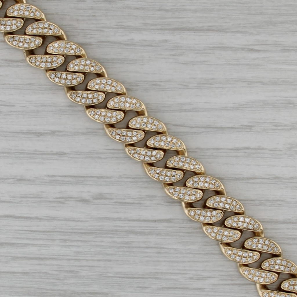 3.50ctw Diamond Curb Cuban Link Chain 14k Yellow Gold 7.75" 12.8mm