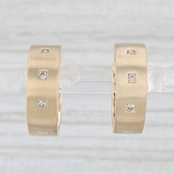 Light Gray 0.12ctw Diamond Accented Hoop Huggie Earrings 14k Yellow Gold Hinged Snap Top