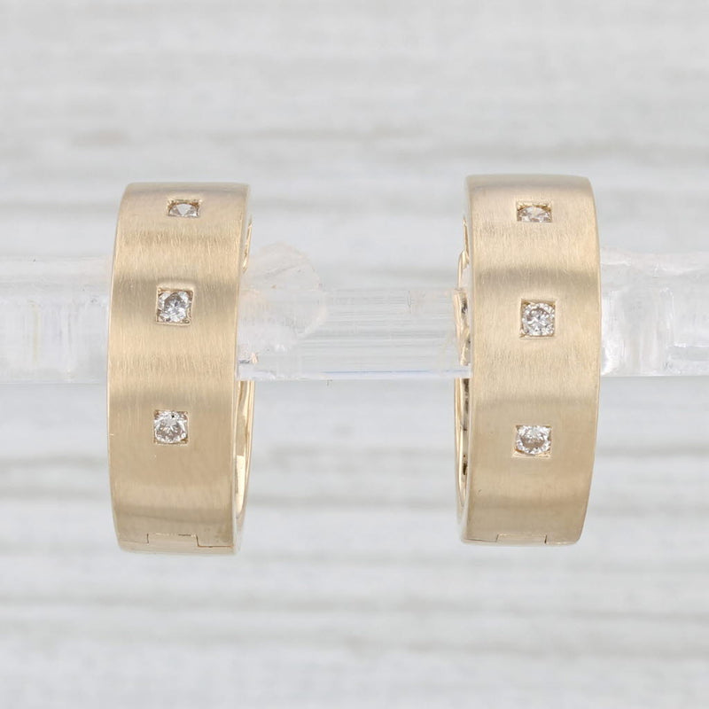 0.12ctw Diamond Accented Hoop Huggie Earrings 14k Yellow Gold Hinged Snap Top