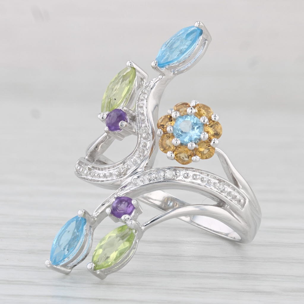 Light Gray 1.56ctw Gemstone Ring 14k White Gold Size 7.25 Amethyst Peridot Topaz Citrine