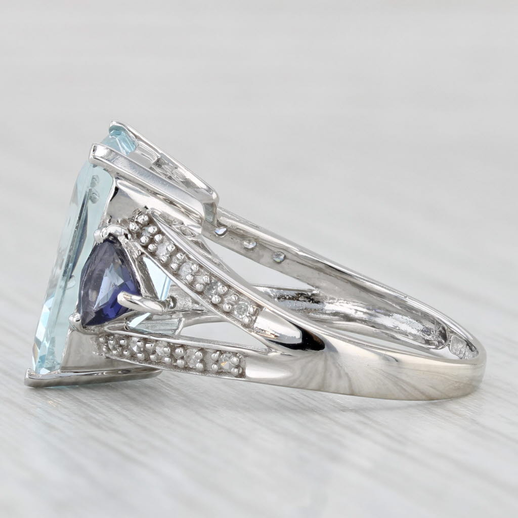 Light Gray 9.22ctw Aquamarine Iolite Cocktail Ring 14k White Gold Size 8