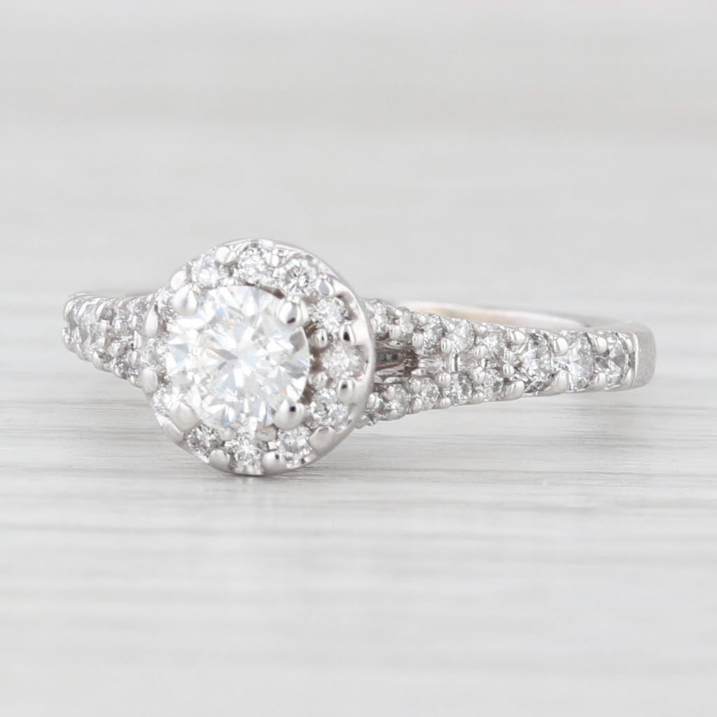 Light Gray 0.94ctw Round Diamond Halo Engagement Ring 14k White Gold Sz 6.75 GIA Cathedral