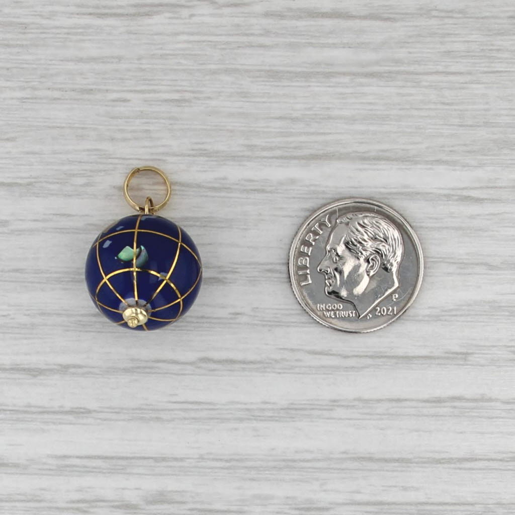 Stone Mosaic Bead Globe Pendant 14k Gold Abalone Mother of Pearl Quartzite