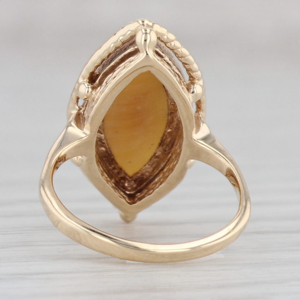 Light Gray Tiger's Eye Marquise Cabochon Solitaire Ring 10k Yellow Gold Size 2.5