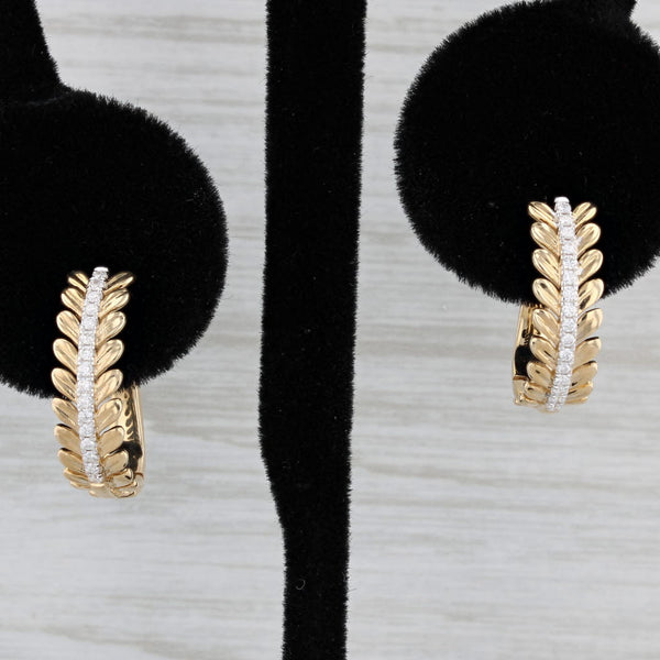 New 0.17ctw Diamond Leaf Drop Earrings 14k Yellow Gold Hinged Snap Top