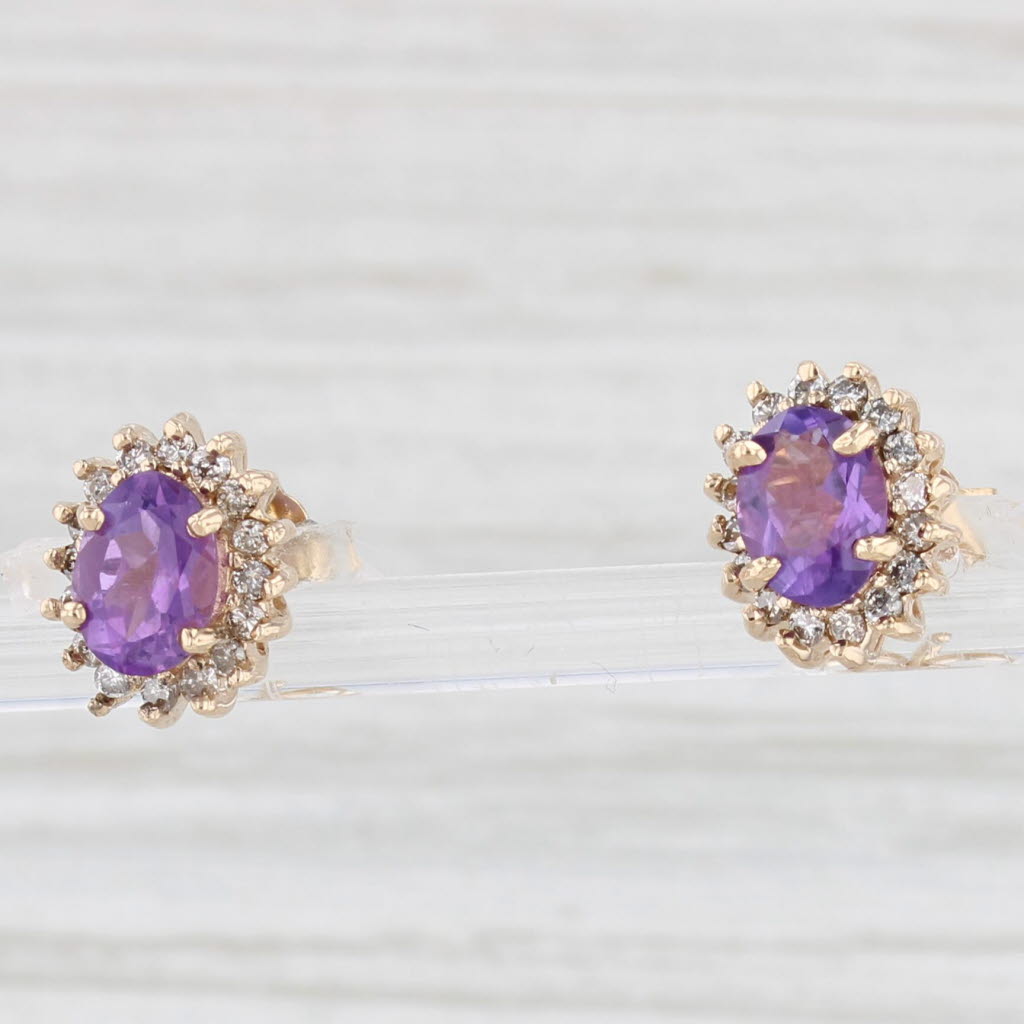 Light Gray 1.76ctw Amethyst Diamond Halo Stud Earrings 14k Yellow Gold