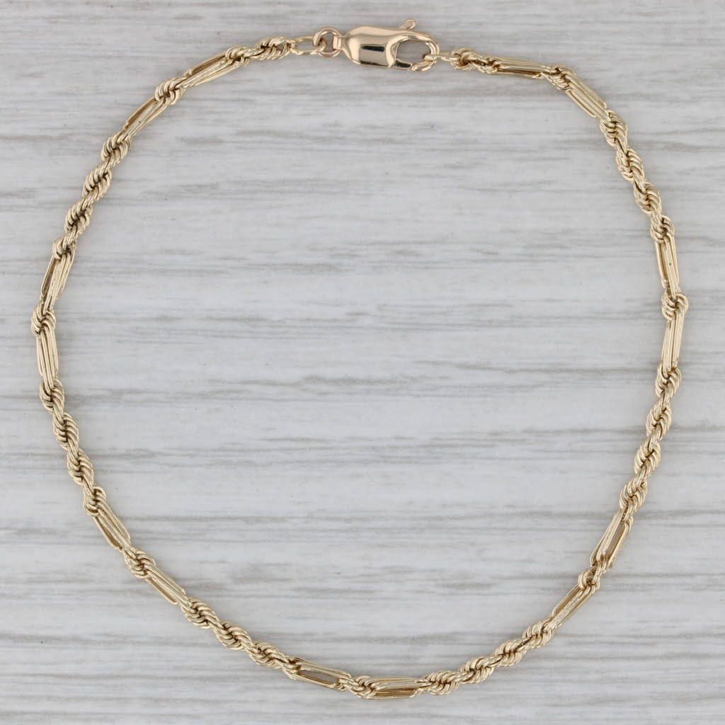 Gray Rope Chain Bracelet 14k Yellow Gold 7.25" 2mm