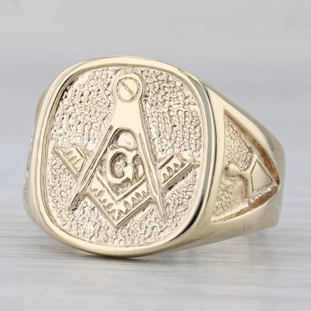 Gray Vintage Masonic Signet Ring 10k Gold Blue Lodge Square Compass Trowel Size 9