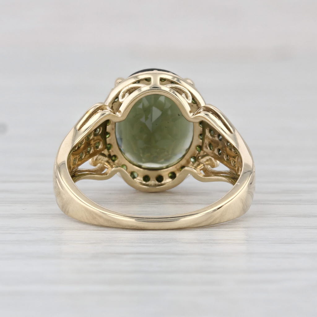 Ornamental Green Stone Green Diamond Ring 10k Yellow Gold Size 6.25