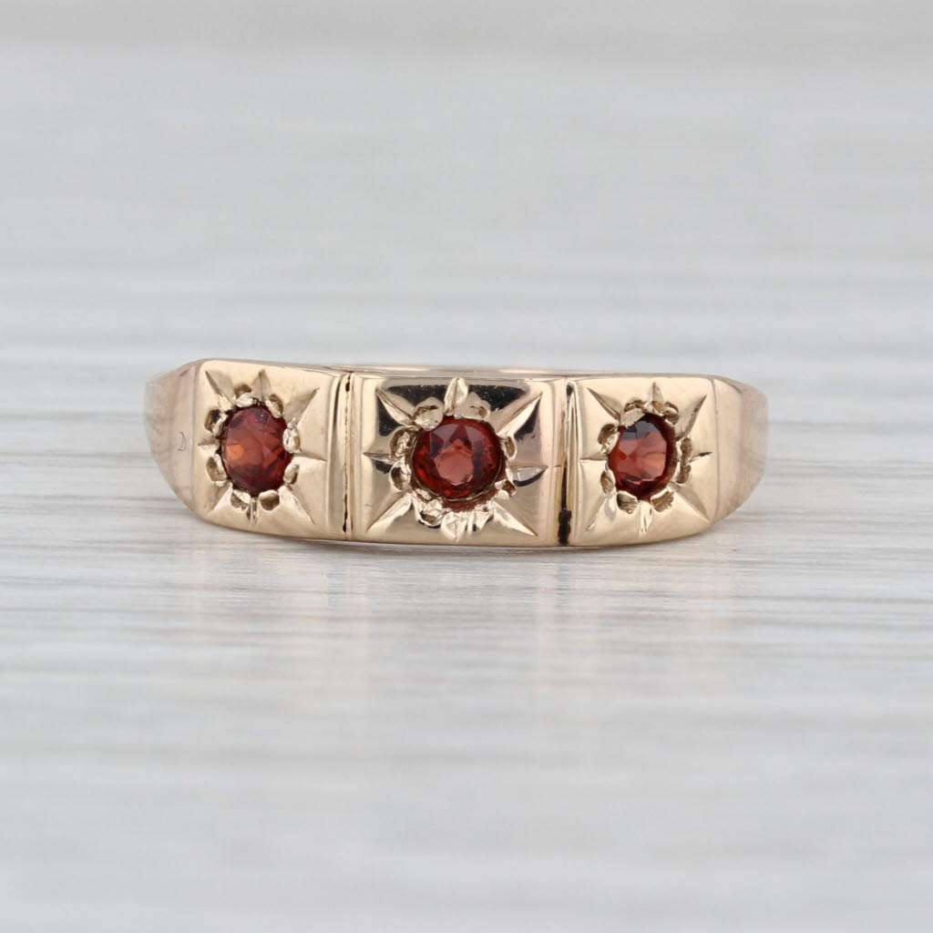 Antique Victorian 0.28ctw 3-Stone Garnet Ring 10k Yellow Gold Size 7.5