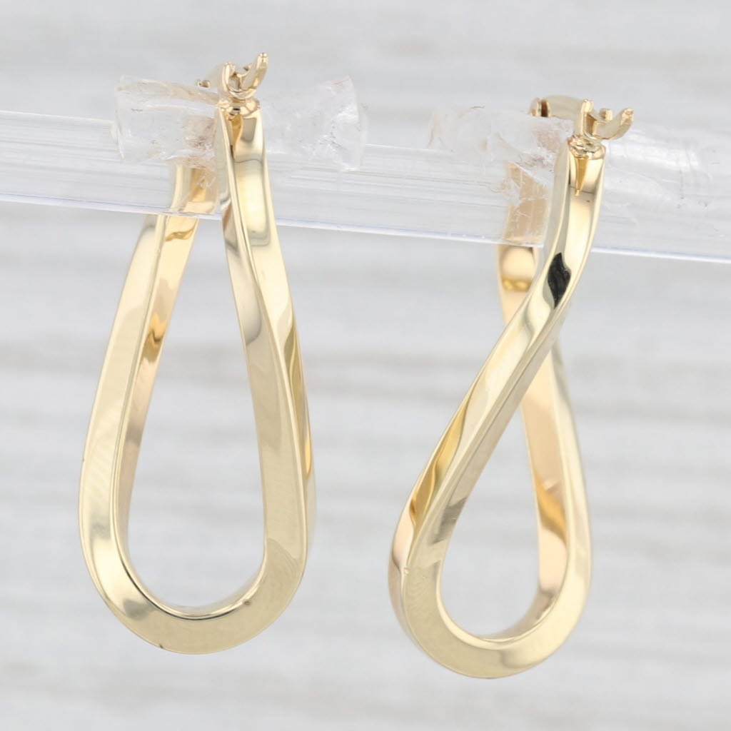 Light Gray Oval Twist Hoop Earrings 18k Yellow Gold Snap Top Hoops