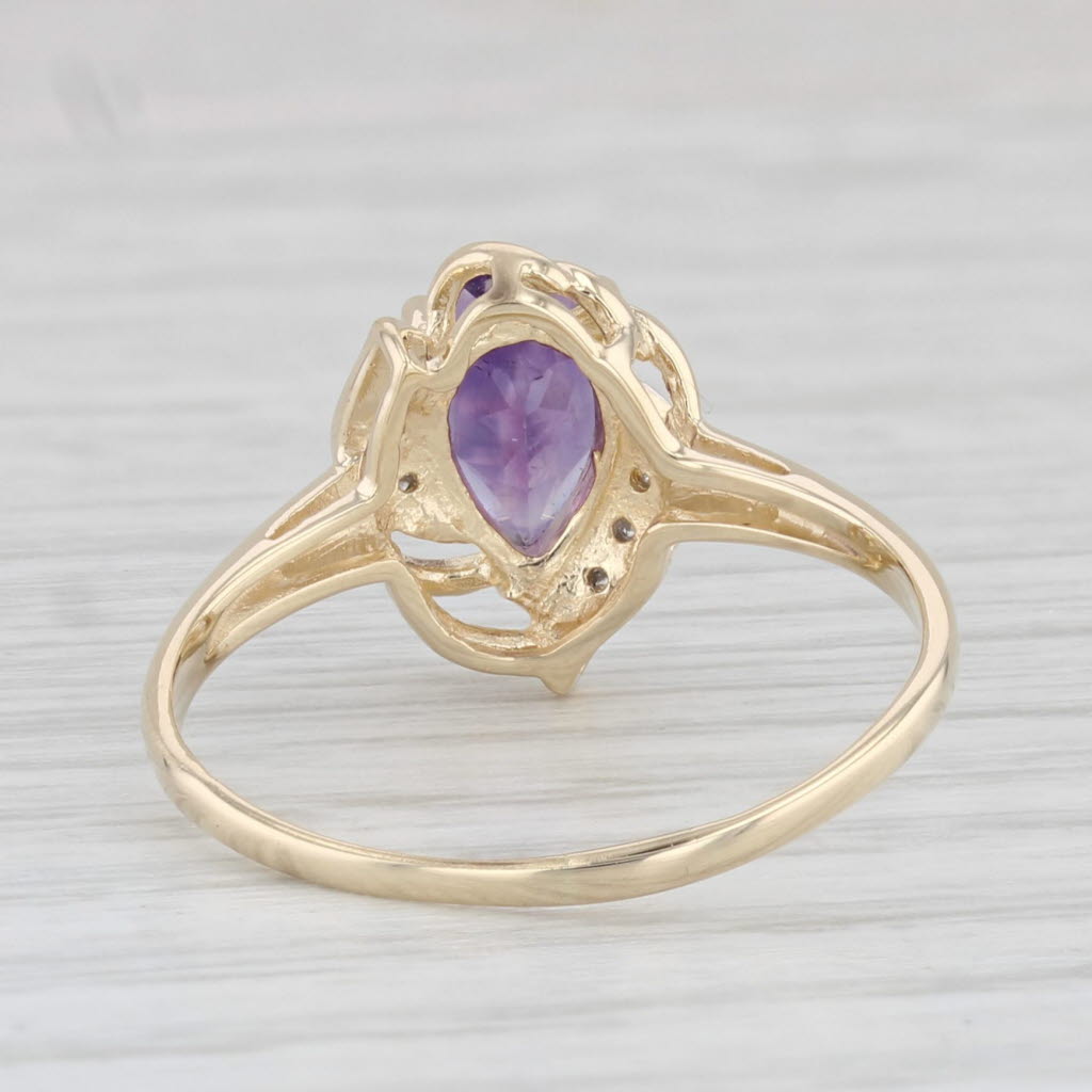 Light Gray 0.74ctw Pear Amethyst Diamond Teardrop Ring 10k Yellow Gold Size 8.25