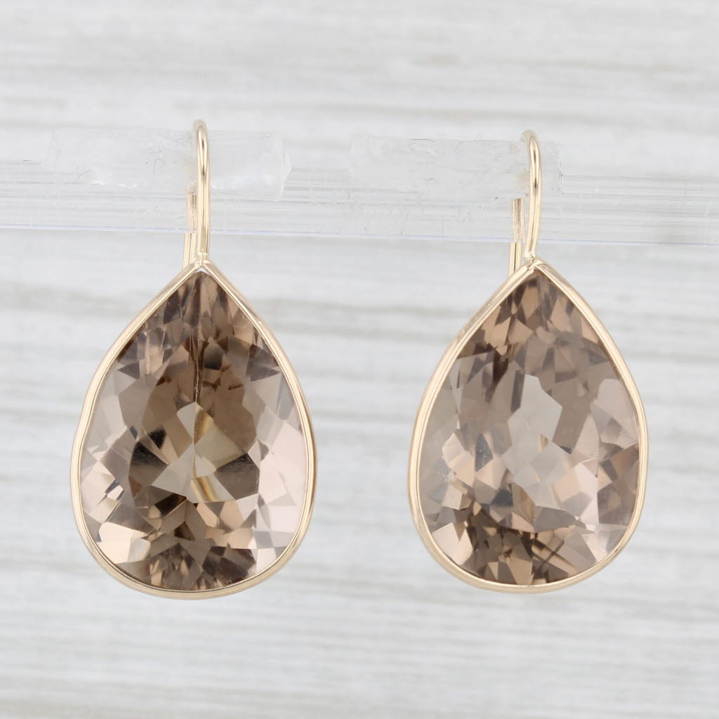 Light Gray 39.50ctw Smoky Quartz Teardrop Earrings 14k Yellow Gold Hook Post Drops