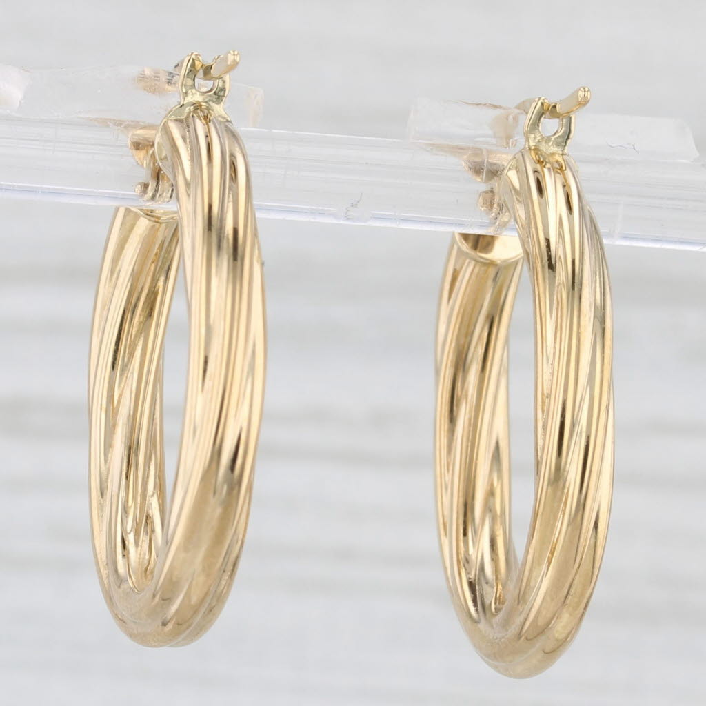 Light Gray Woven Oval Twist Hoop Earrings 18k Yellow Gold Snap Top Posts