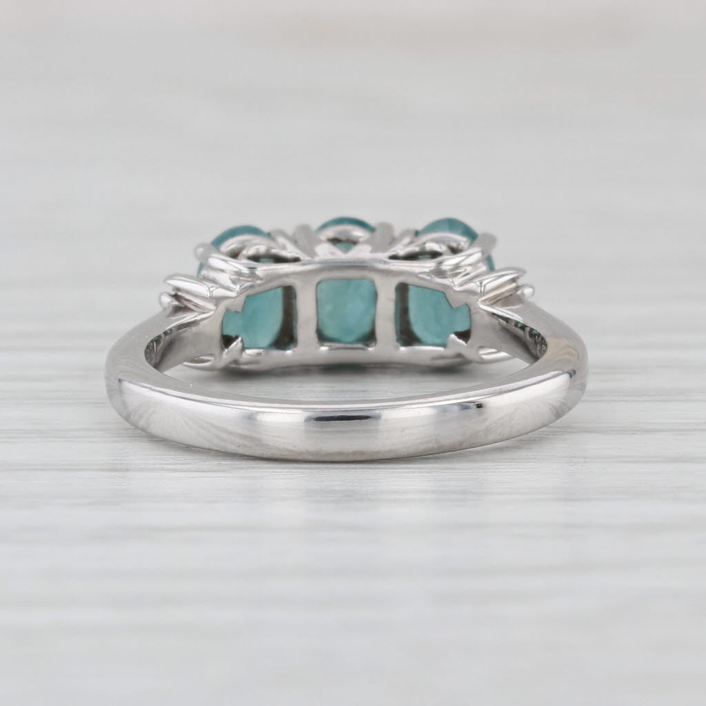 1.69ctw Teal Blue Topaz 3-Stone Ring 10k White Gold Size 5.25 Diamond Accents