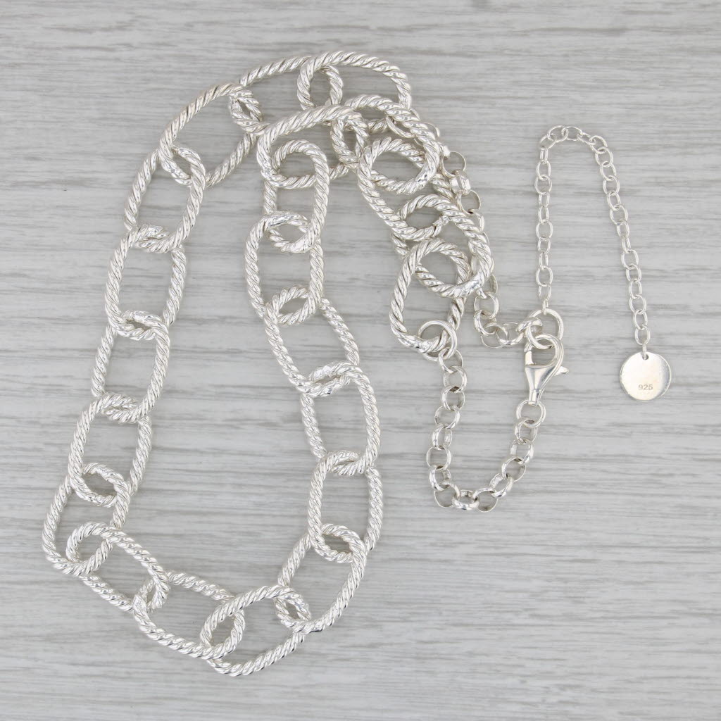 Sterling Silver Adjustable Cable Chain Statement Necklace 21" 13.8mm