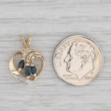 Blue Sapphire Diamond Small Heart Pendant 14k Yellow Gold