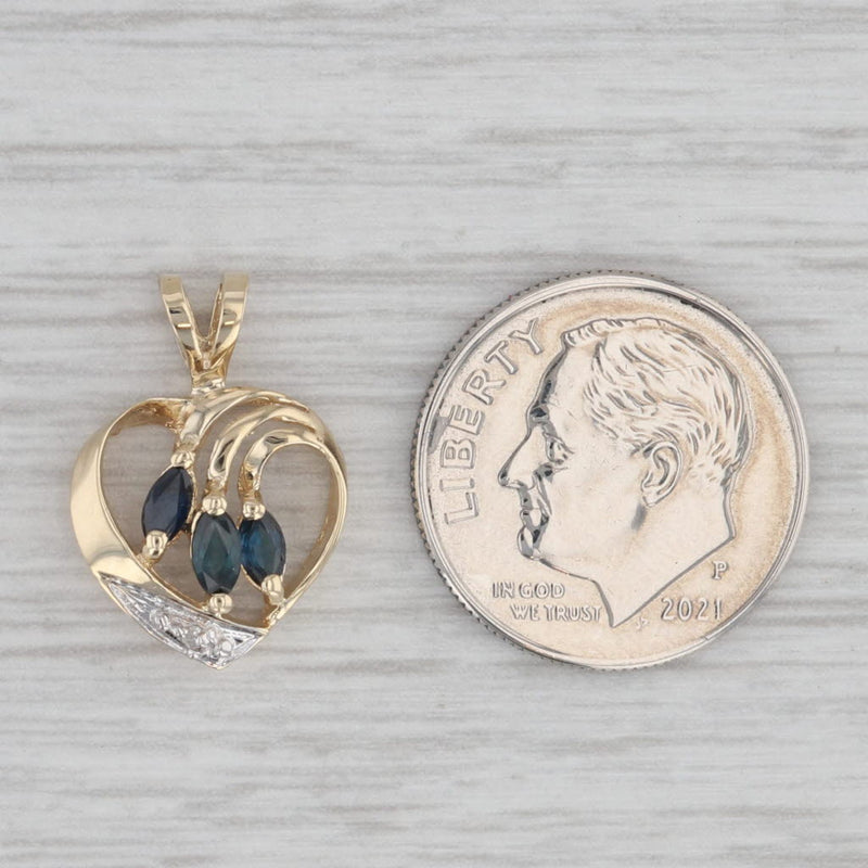 Blue Sapphire Diamond Small Heart Pendant 14k Yellow Gold