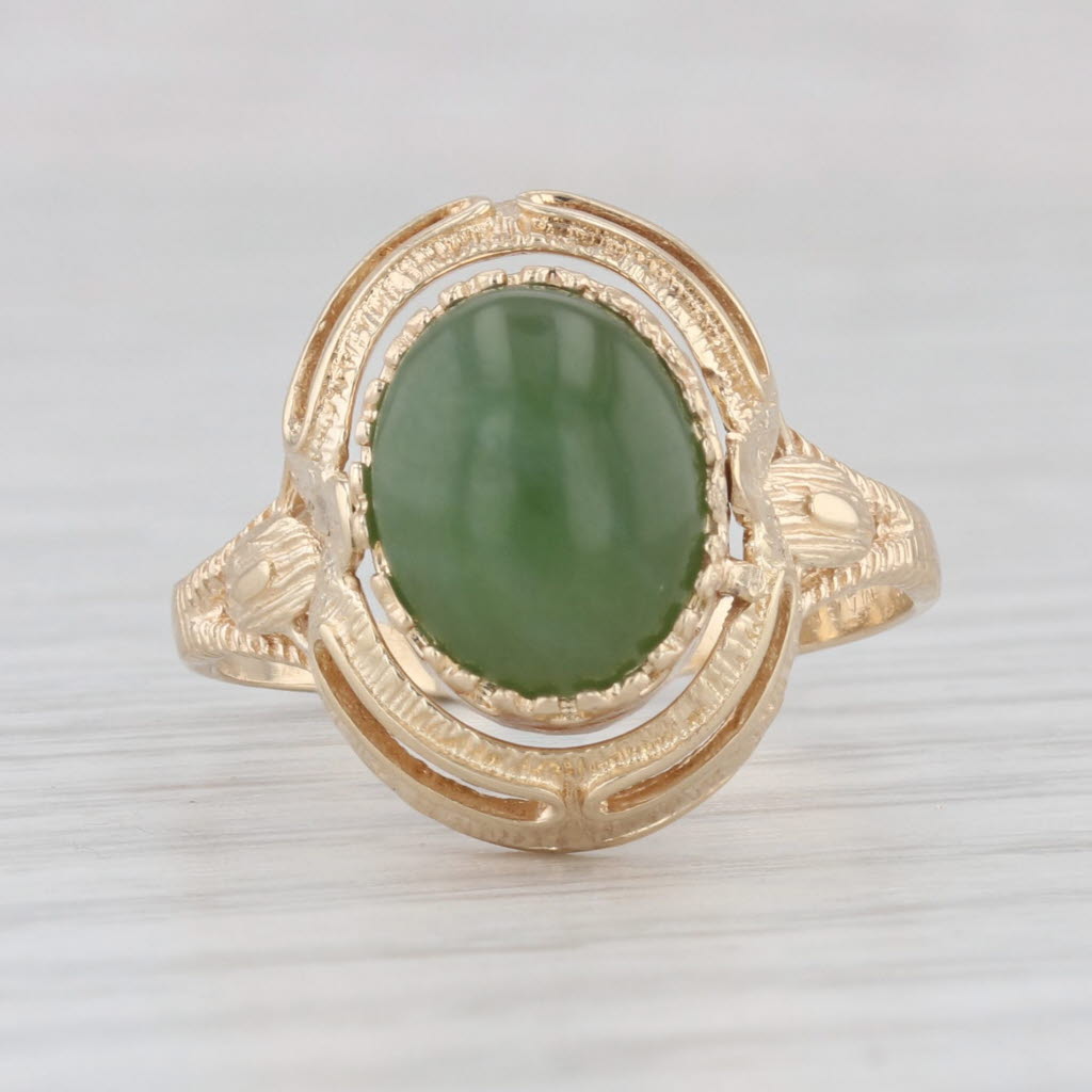 Light Gray Green Jadeite Jade Brown Tiger's Eye Flip Ring 10k Yellow Gold Size 7.5