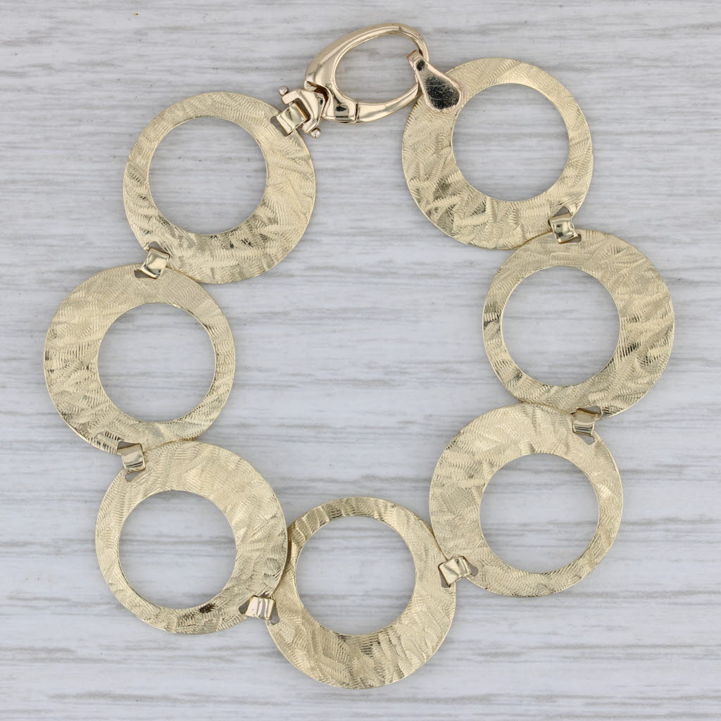 Gray Hammered Linked Circles Bracelet 14k Yellow Gold 7" 21mm