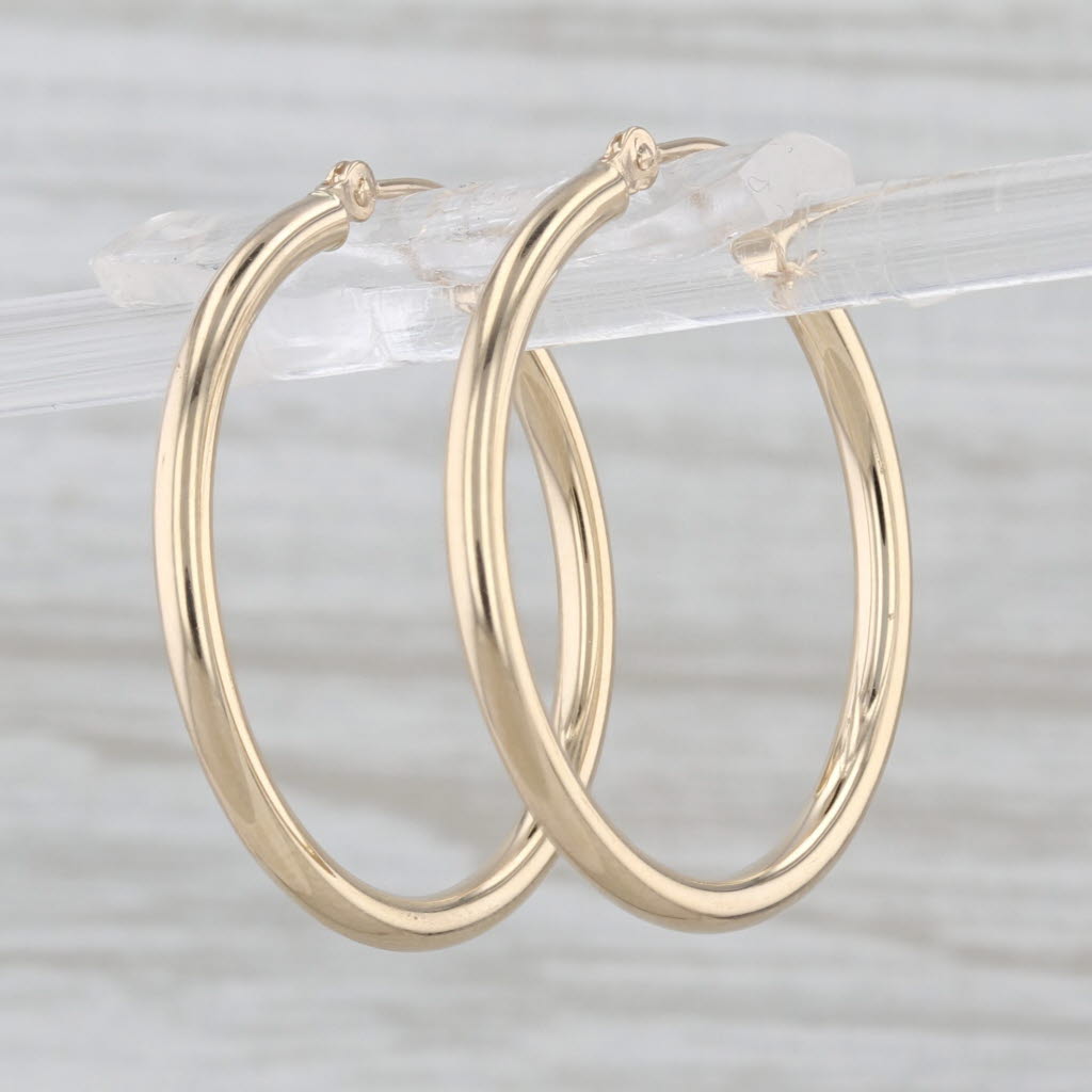 Round Hoop Earrings 14k Yellow Gold Pierced Snap Top Hoops