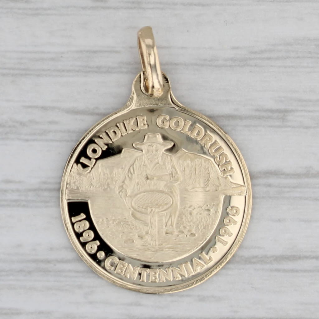 Gray Milor Klondike Goldrush 100 Year Anniversary Coin Pendant 14k Yellow Gold Charm