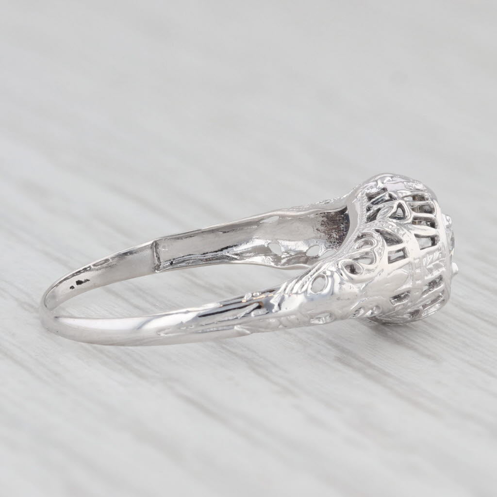 Light Gray Vintage Old European Diamond Solitaire Ring 14k White Gold Filigree Size 7.75