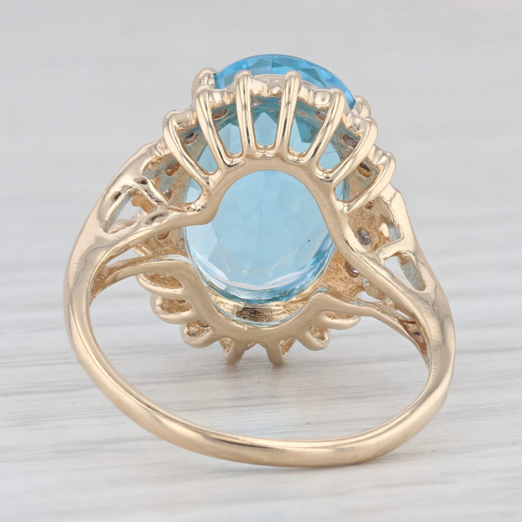 Light Gray 7.70ctw Oval Blue Topaz Diamond Halo Ring 10k Yellow Gold Size 7