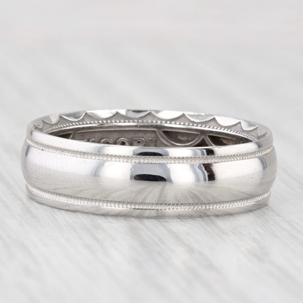 Light Gray Men's Wedding Band Platinum Reeded Edges Size 9 Tacori