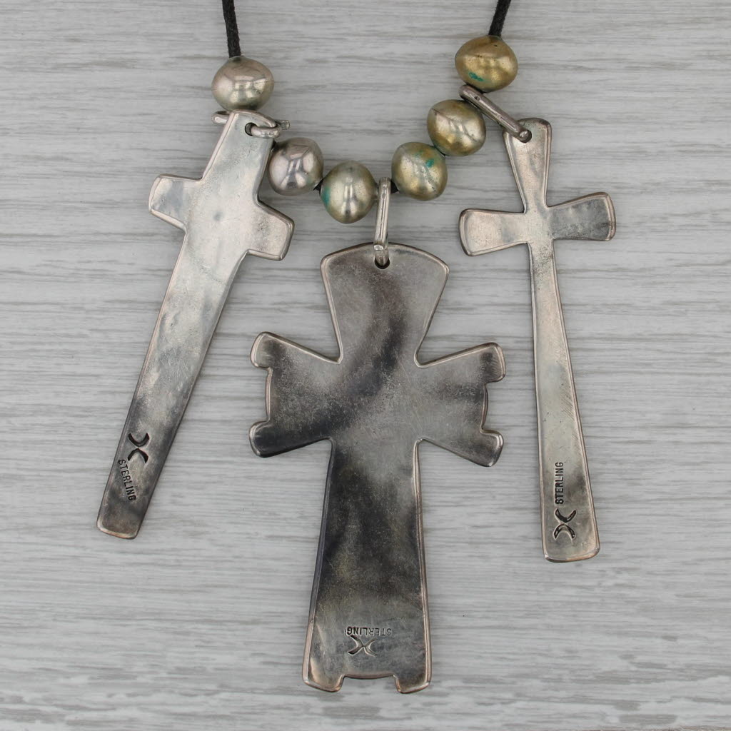 Cippy Crazy Horse Cochiti Triple Cross Beads Pendants Necklace Sterling Silver