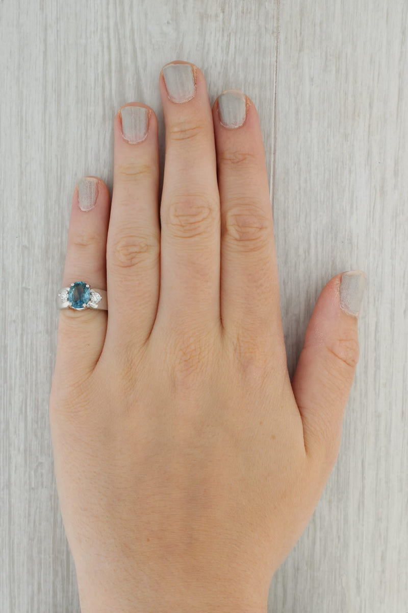 Dark Gray 2.70ctw Oval London Blue Sapphire Diamond Ring 14k White Gold Size 4.25