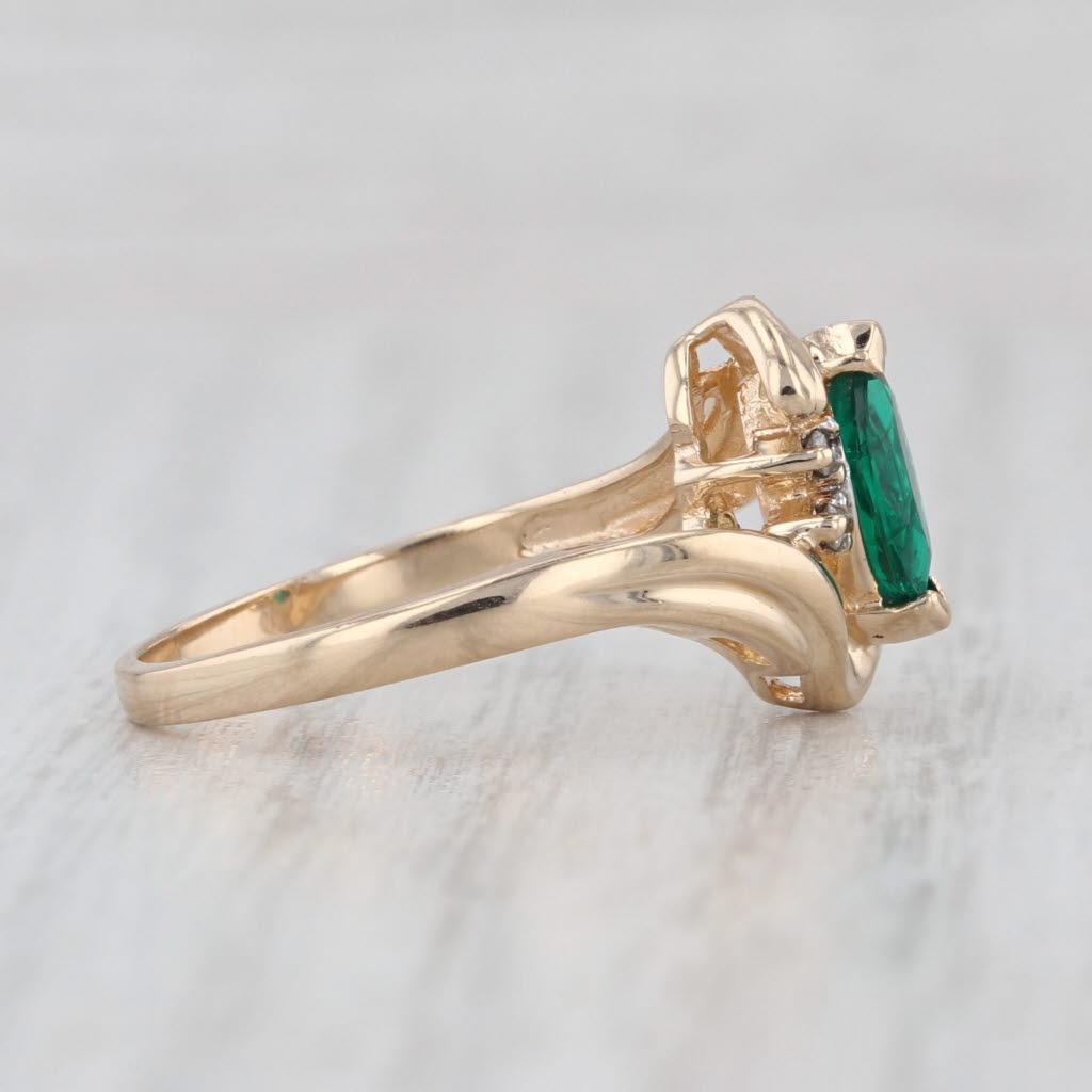 0.64ctw Lab Created Emerald Diamond Ring 14k Yellow Gold Size 6.25 Bypass
