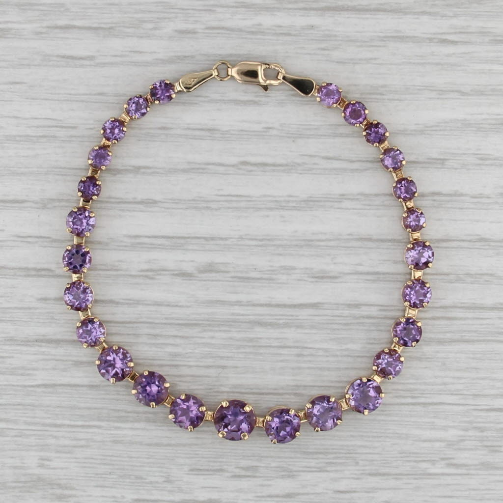 12ctw Tapering Amethyst Tennis Bracelet 14k Yellow Gold 7.25" 6.4mm