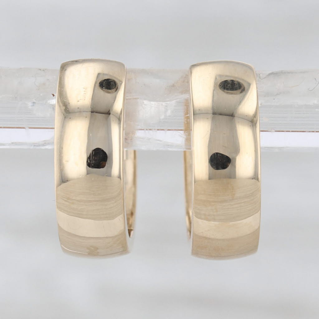 Hoop Huggie Earrings 14k Yellow Gold Round Hoops 14.2 x 4.9 mm