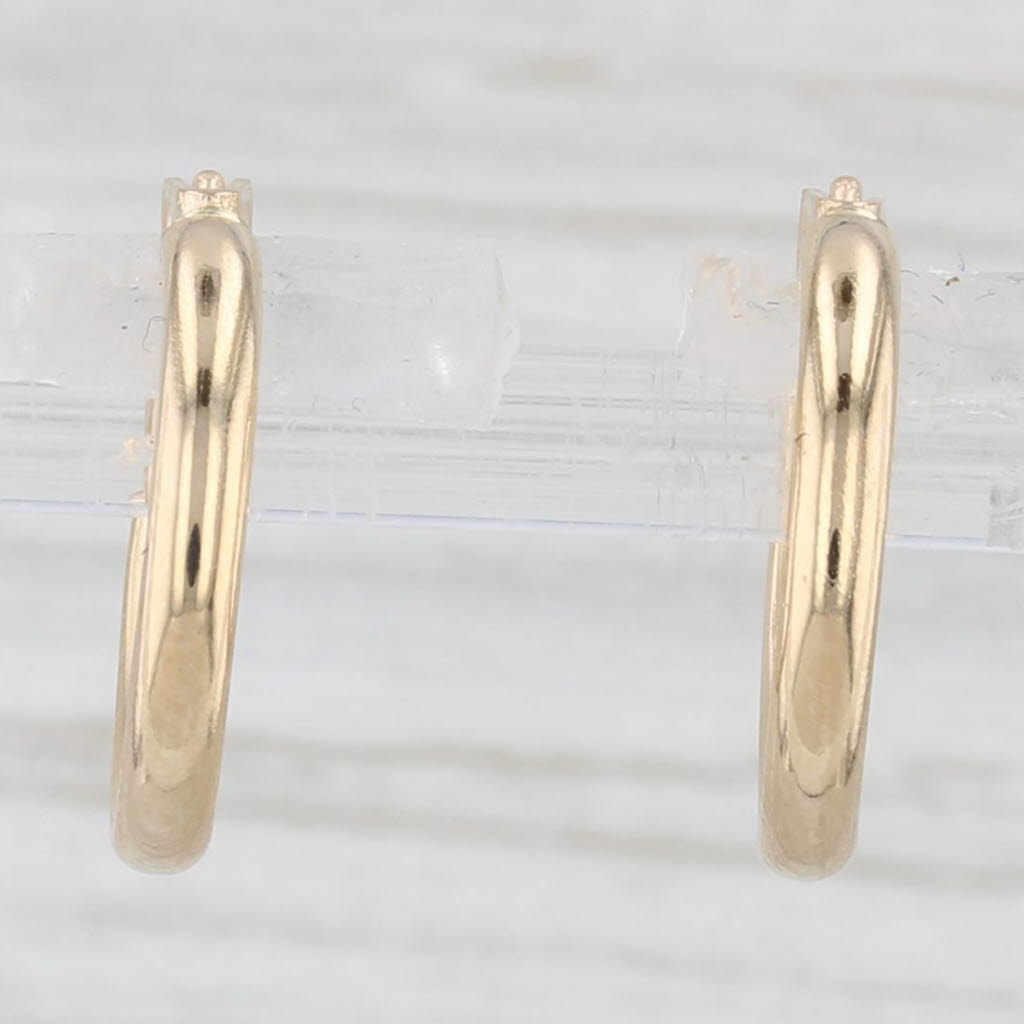 Light Gray Small Hoop Huggie Earrings 14k Yellow Gold Snap Top Round Hoops