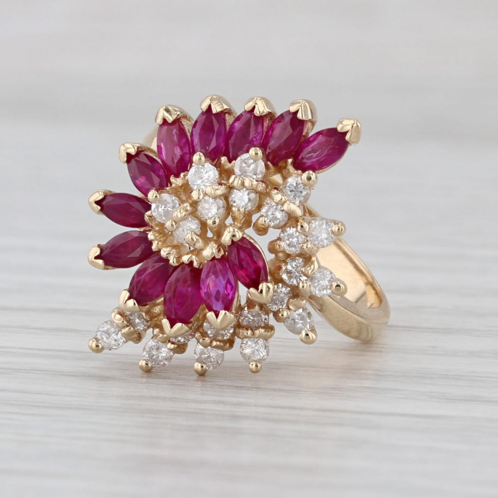 1.90ctw Ruby Diamond Ring 14k Yellow Gold Cocktail Statement Size 6
