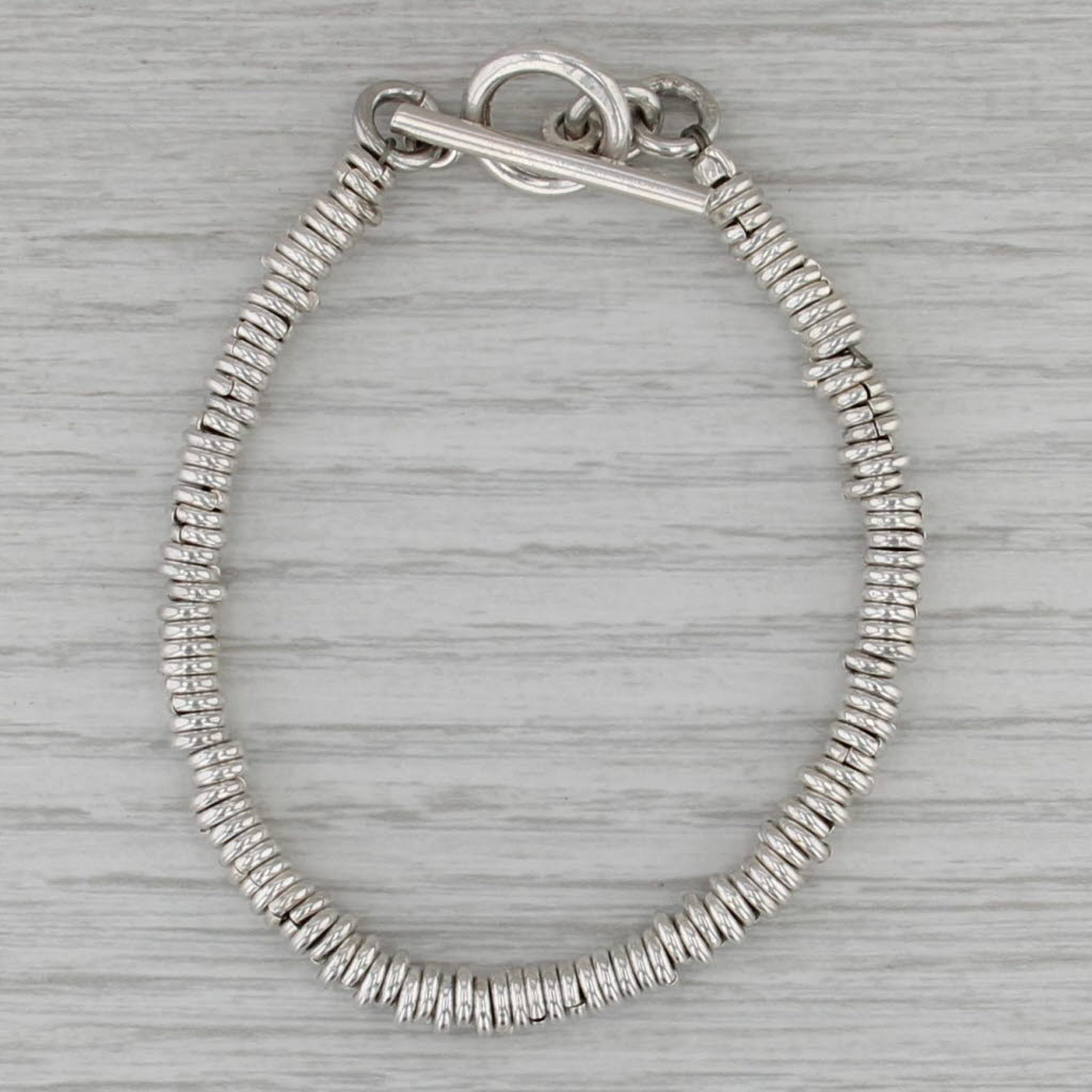 Layered Ring Circle Bead Bracelet Sterling Silver 6.5" 4.7mm Toggle Clasp