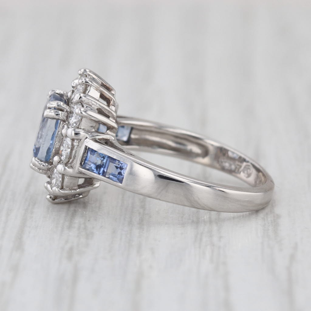 3.88ctw Blue Sapphire Diamond Halo Ring 18k White Gold Size 6 Cocktail