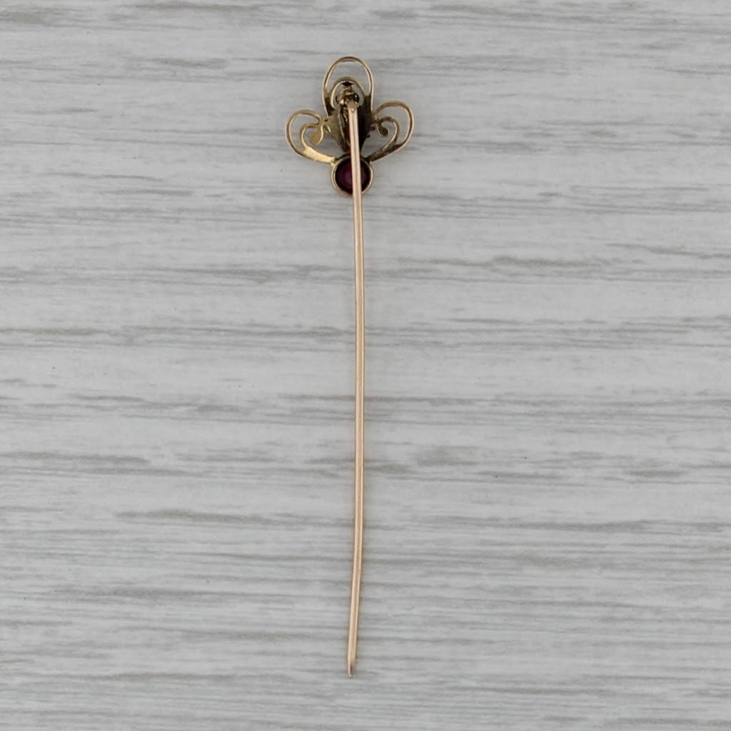 Antique Stickpin Imitation Pearl Simulated Amethyst 10k Yellow Gold Pin
