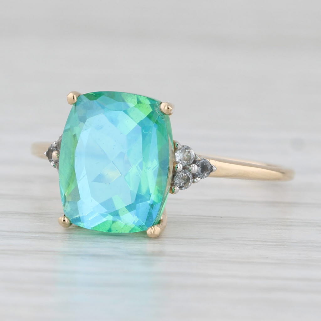 Light Gray Blue Green Lab Created Quartz Glass Doublet Topaz Ring 14k Yellow Gold Size 8.25