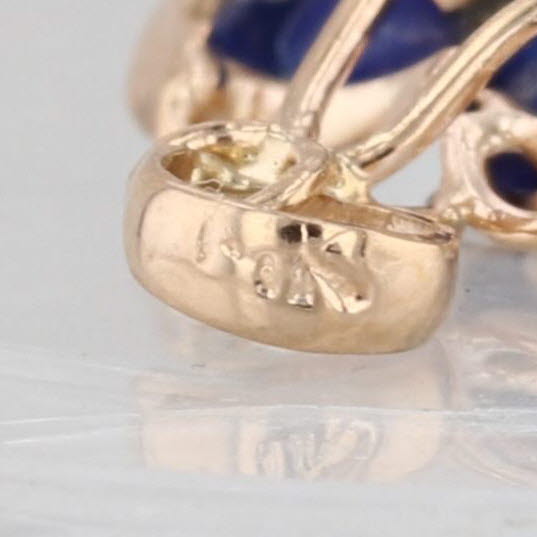 Carved Blue Lapis Lazuli Flower Pendant 14k Yellow Gold