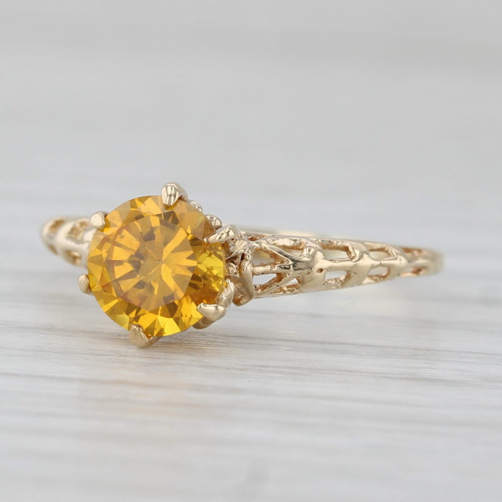Light Gray Lab Created Yellow Sapphire Ring 1ct Round Solitaire 10k Yellow Gold Size 5