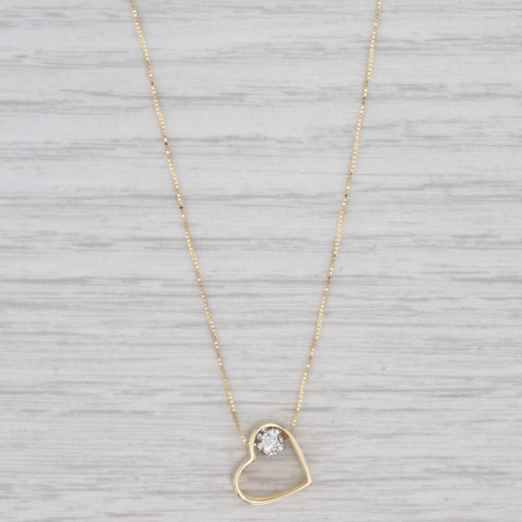New Open Heart Glass Pendant Necklace 14k Yellow Gold 19" 0.5mm Box Chain
