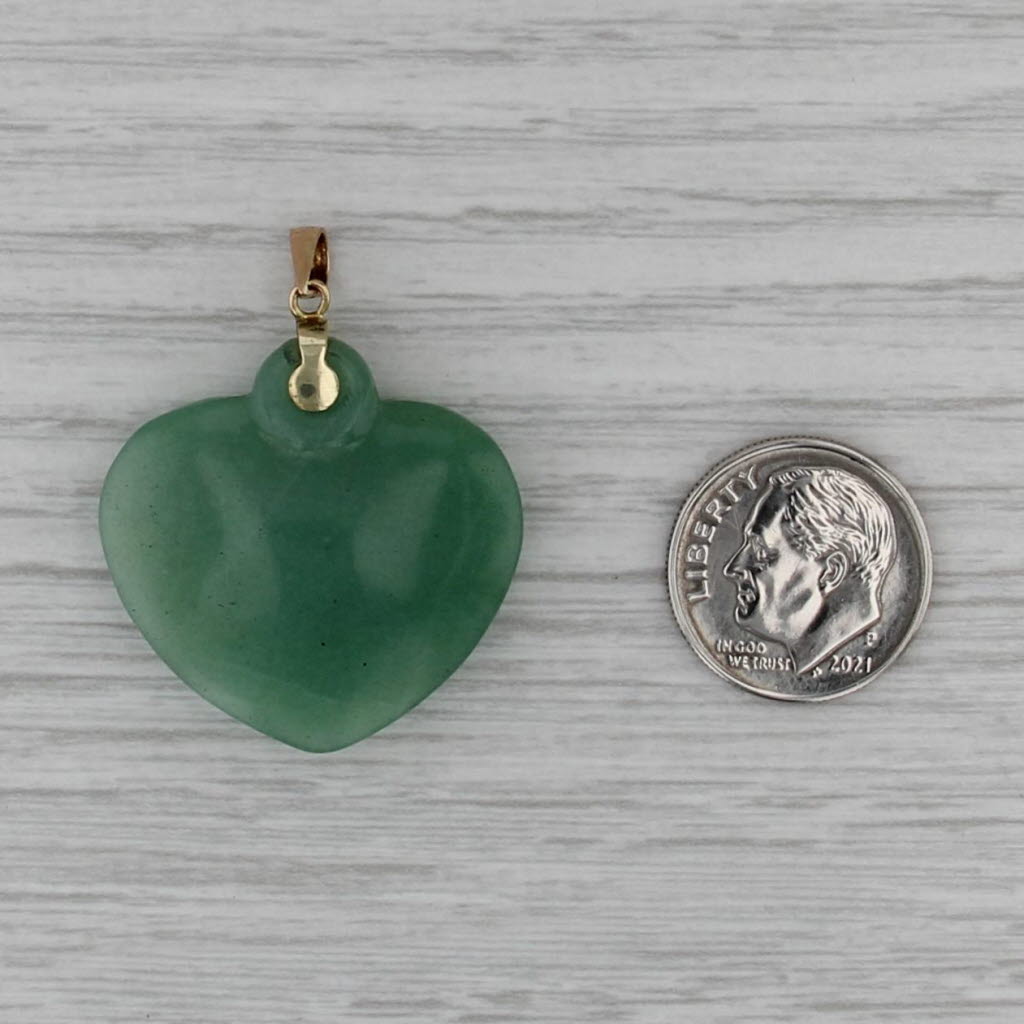 Green Aventurine Quartz Heart Pendant 14k Yellow Gold Double Cabochon
